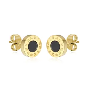 Roman Numeral Stud Earrings - Fashionable Stainless Steel Round Fashion Accessory, Casual Trendy Jewelry, Versatile Earrings for Men, Suitable for Daily Wear, Gatherings
