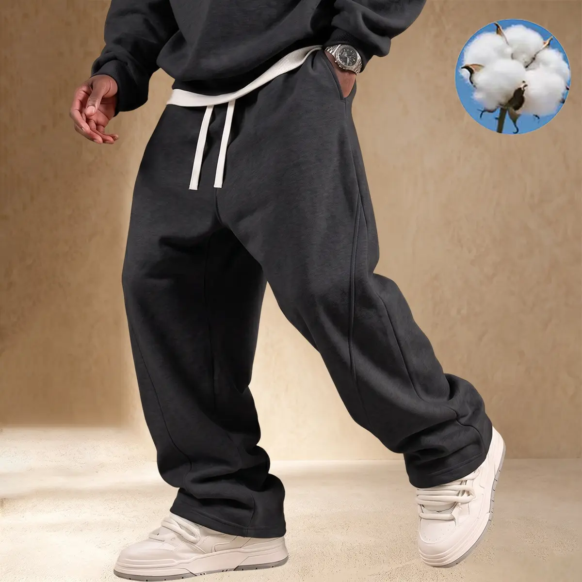 【JOGWAVE】Men's Solid Colors Clothes, Loose Straight-Leg Pants with Simple Cut, Standard Size, Spring-Autumn Knit Soft Stretchy Fabric, Drawstring Waist, Side Pockets, Outdoor Casual Fitness Sportswear 【JOGWAVE】Men's Solid Colors Clothes, Loose Straight-Leg Pants with Simple Cut, Standard Size, Spring-Autumn Knit Soft Stretchy Fabric, Drawstring Waist, Side Pockets, Outdoor Casual Fitness Sportswear