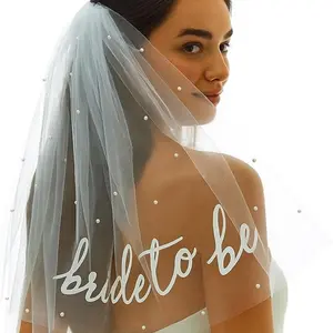 Bride to Be Double-Layer Pearl Veil - White Wedding Headpiece with Pearl Detailing, Ideal Bachelorette Party Favor & Bridal Shower Decor Accessory for Bride Celebrations, Western Wedding Veil