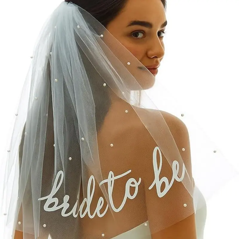 Bride to Be Double-Layer Pearl Veil - White Wedding Headpiece with Pearl Detailing, Ideal Bachelorette Party Favor & Bridal Shower Decor Accessory for Bride Celebrations, Western Wedding Veil, Wedding Veils for Brides