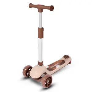 Toddler Scooter for kids with Adjustable Heights, Light Up 3-Wheels Scooter,  tested on various road conditions and is bumpless,Shock Absorption Design, Lean to Steer, Balance Training Scooter for Kids ,THREE-STEP QUICK FOLDING BROWN