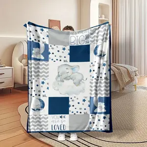 Baby Elephant Pattern Flannel Blanket, 1 Count Soft Warm Throw Blanket, Air-Conditioned Room Blanket, Warm Nap Blanket For Home Office Travel