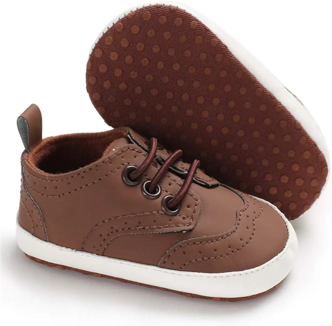 Infant First Walker Oxfords, Non-Slip Soft Sole Warm Winter PU Leather Shoes for 3-18 Months Babies, Baby Shower & Christmas Gift, First Walker Shoes