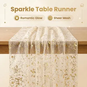 Gold Sequin Table Runner, Full Coverage Glitter Tablecloth for Wedding Banquet Party, Luxury Gold Mesh Table Runner for Home Holiday Decor Centerpiece