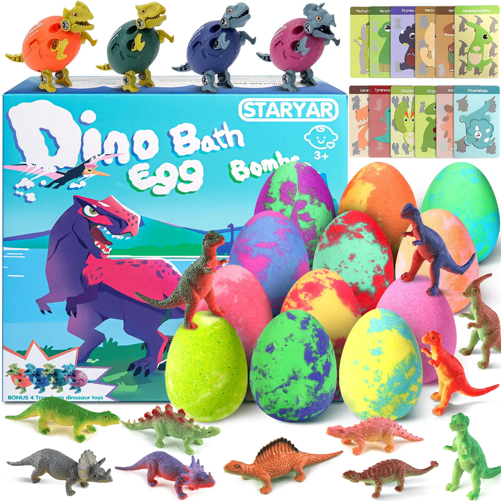 Bath Bombs for Kids – 6/9/16 Pack Dinosaur Bath Bomb Gift Set, Colorful Fizzing Bath Bombs for Kids Ages 3-9, Easter Gift Set, Bath Time Fun
