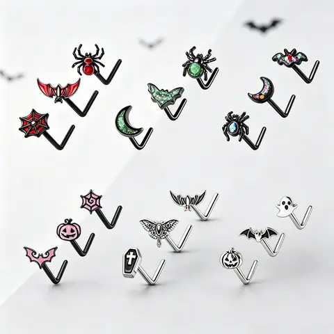 OUFER 20G 3PCS L-Shaped Stainless Steel Nose Studs - Women's Body Piercings Set, Scary Halloween Creepy Animals Nasallang Jewelry, Nose Earring Accessories for Women Unique Gifts