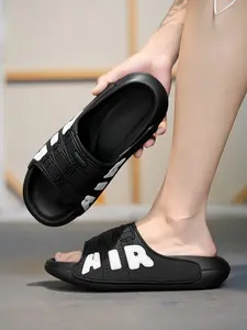 Men's Air Cushion Slide Sandals, Slippers Indoor - Trendy Mecha Style, Two-Tone Design, Shock-Absorbing EVA Sole, Non-Slip Lightweight Slippers, Quick-Dry Waterproof Upper, Perfect for Post-Workout Relaxation & Bathroom Use, Fashion & Comfort