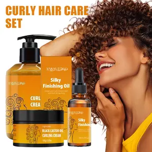 3-piece curly hair styling care set, containing 280ml & 100g curly hair cream, 30ml styling essential oil, increasing hair shine and fluffiness, moisturizing, Hydrating hair deep care set suitable for wavy and curly hair