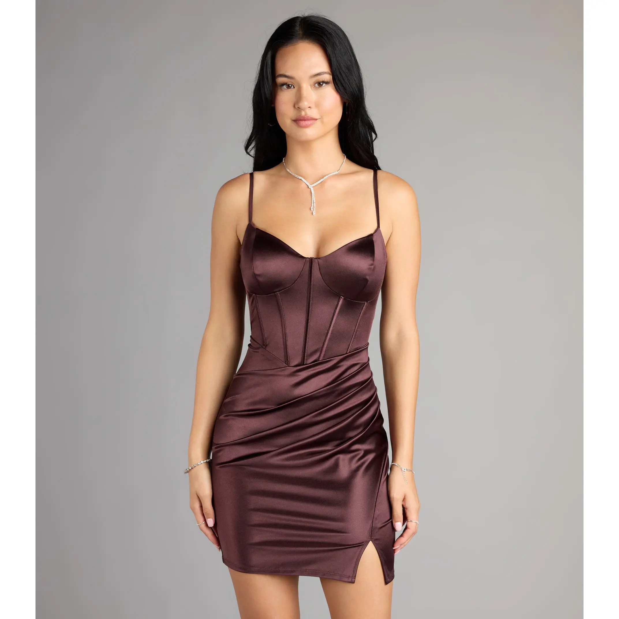 Becca Satin Corset Lace-Up Mini Dress