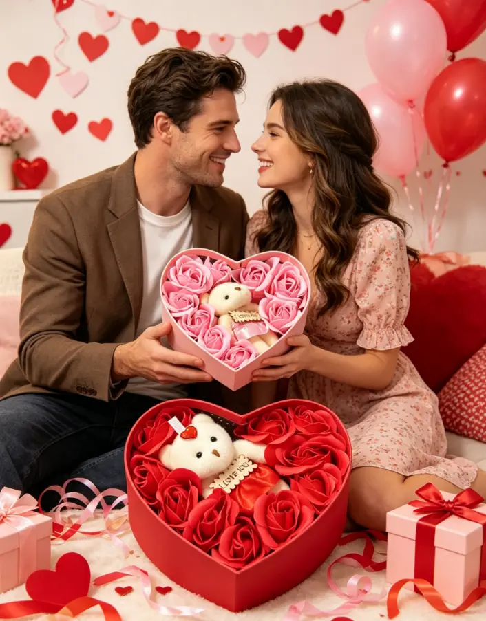 Heart-Shaped Rose Romantic GiftMemorial DayBox Set, Includes 10 Rose Scented Soaps & ILove You Bear Doll, Perfect for Mother's Day,Valentine's Day，Confession Day, gifts for couplesWedding, Anniversary