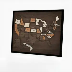 Handmade Wooden USA Map Puzzle - Interactive Geography Board Suitable for Travel Tracking with Collectible States Figurines, Educational, Independence Day Souvenir Wall Decor for Home, Rustic Wooden States Map for Room Decoration, Graduation Gift