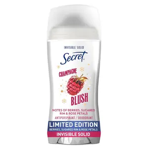 Secret Fresh Antiperspirant Deodorant for Women 72hr Breathable Odor Protection with Pro-Hyaluronic Acid Holiday Invisible Solid Champagne Blush Berries Sugared Rim Rose Petals Scent 2.6oz