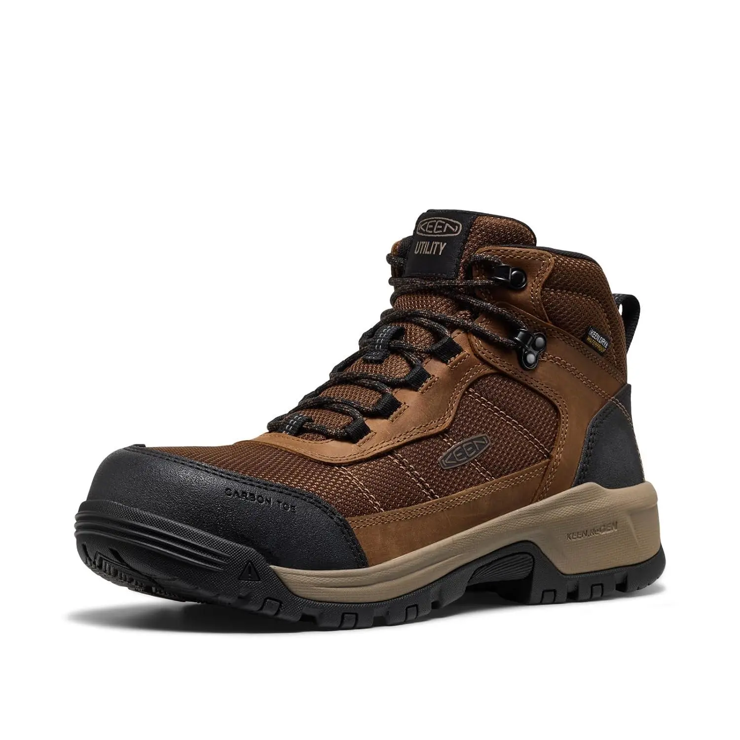 KEEN Utility Men's Skokie Hiker Style Mid Height Composite Toe 90 Degree Waterproof Work Boots, Dark Earth/Black, 10 EE