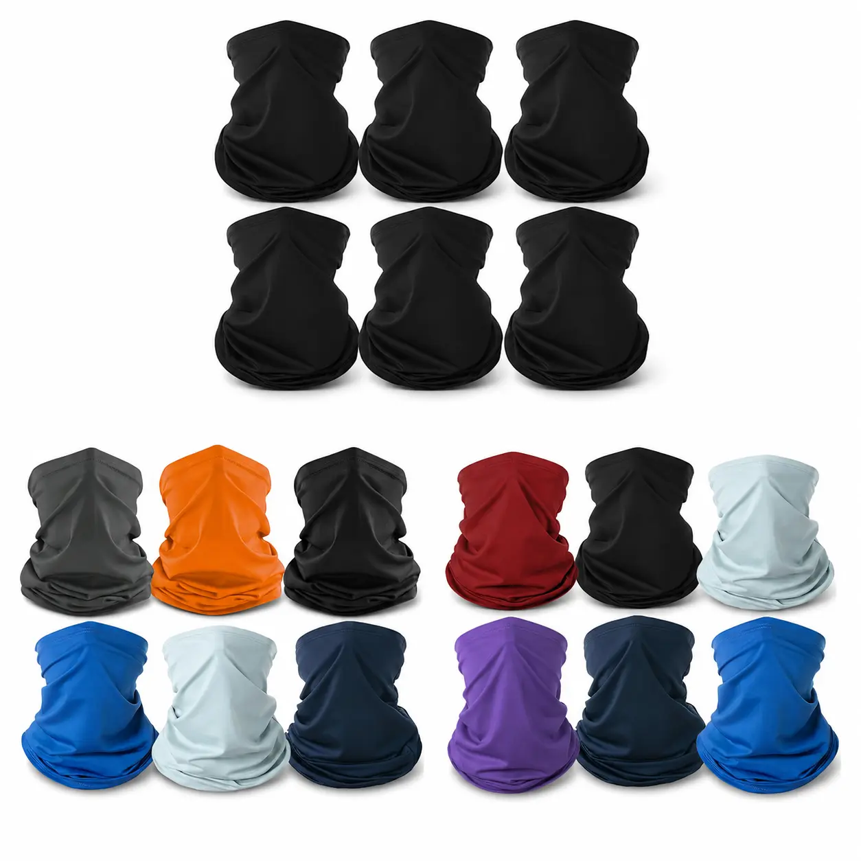 6-Pack Solid Color Neck Gaiter Masks for Adults, Breathable Stretch Fabric Face Coverings, Lightweight & Windproof Accessories for Running, Windproof Neck Gaiter, Bandana Mask, Skull Cap, Biking