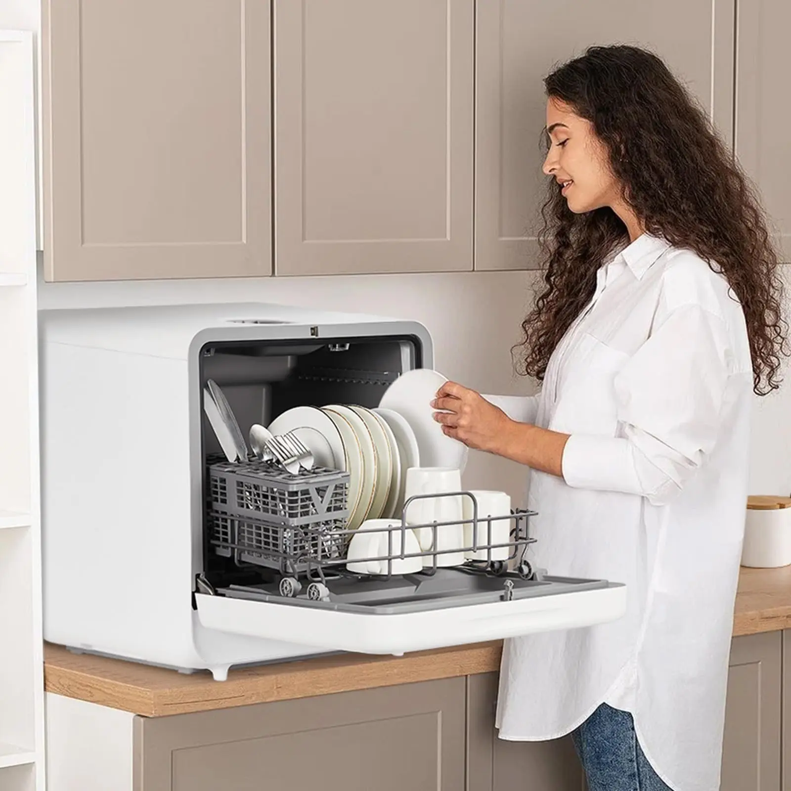 GARVEE Portable Dishwasher Dishwasher Countertop with Faucet & Manual Water Tank(5L) Modes Water Inlet, Compact with More Space Inside,6 Programs Ideal for RV & Apartments, No Hookup Needed