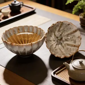 Flower Shape Kiln Change Jianzhan 2-Piece Set Handmade Ceramic Tea Cup & Saucer Chinese Gongfu Tea Set