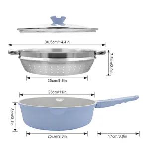 12 Inch Nonstick Deep Frying Pan with Steamer, Ceramic Skillet with Lid, Steamer Pan for Cooking, 5 QT Non Stick Saute Pan with Detachable Handle, PTFE & PFAS-Free, Oven Safe, Blue