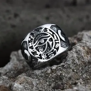 GTHIC Vintage Eye of Ra Ankh Cross Symbol Stainless Steel Egypt Ring for Men Daily Wear