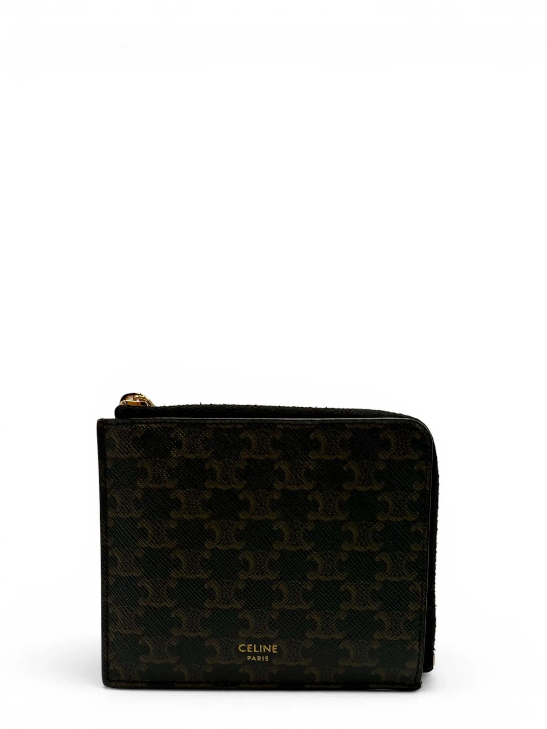 Pre-owned Celine COATED CANVAS Small Leather Goods ZIPPED PURSE WITH CARD HOLDER IN TRIOMPHE CANVAS AND LAMBSKIN