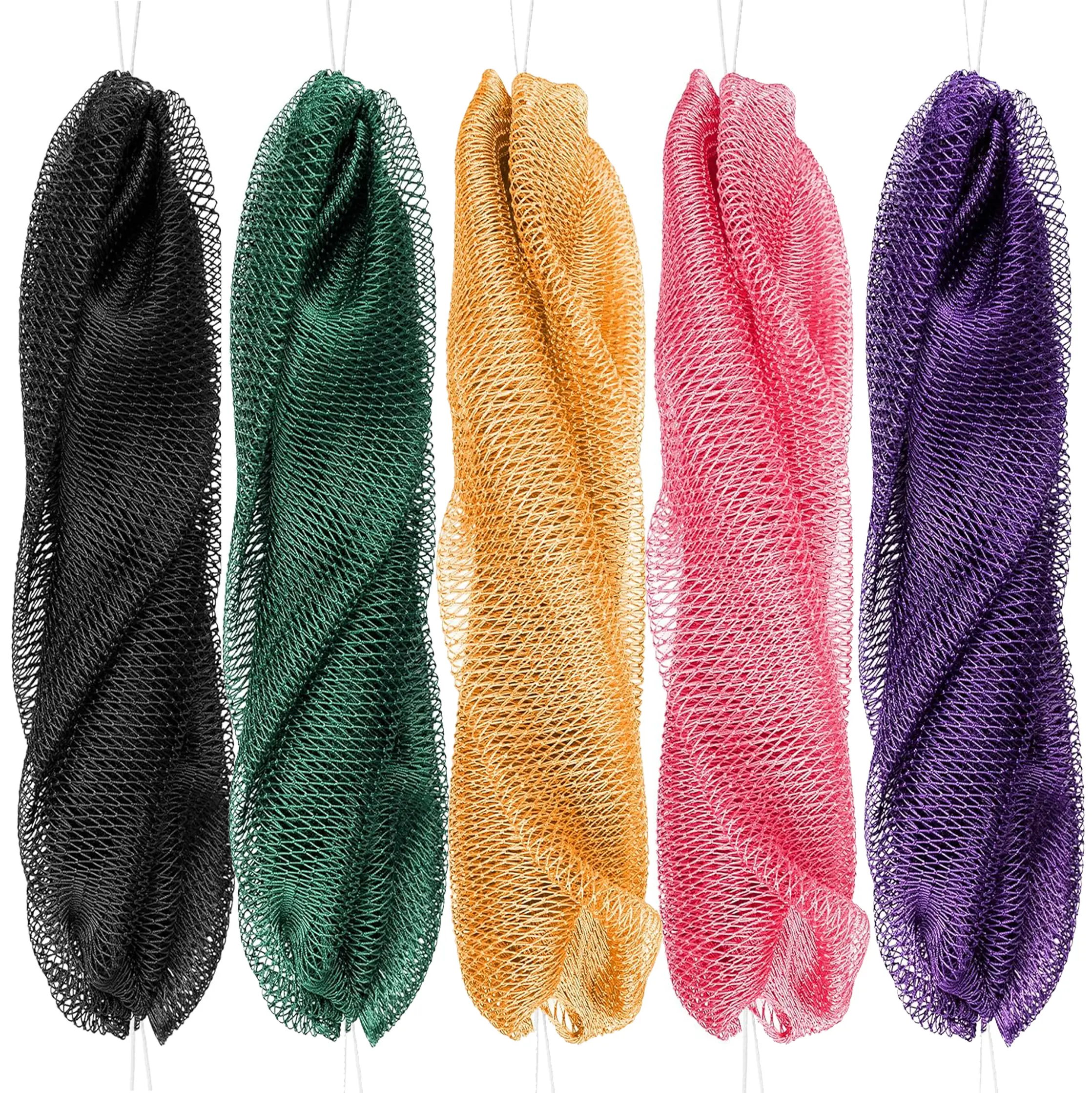 Bluimon African Exfoliating Net Sponge Authentic Ethically Sourced from Nigeria 45 Inches Long Quick Exfoliation Back Scrubber for Daily Use Black Green Orange Pink Purple