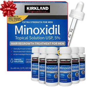 Kirkland Signature Minoxidil 5% Hair Regrowth Treatment for Men, Extra Strength Liquid Topical Solution for Hair Loss & Thinning Hair, Clinically Proven Hair Growth Treatment