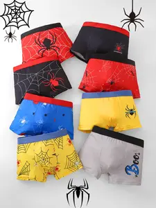 8pcs Teenage Boys Knitted Skin-Fit Spider Print Briefs, Casual Underwear Brief, Loose-Fitting Sportswear Underwear, All Seasons Wearable