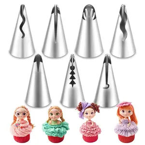 Thinp 7 Pcs Beginner Piping Tips Set - Stainless Steel Cake Decorating Tube Set with Pleated Skirt and Ruffle Piping Nozzles Pastry Decorating Tools