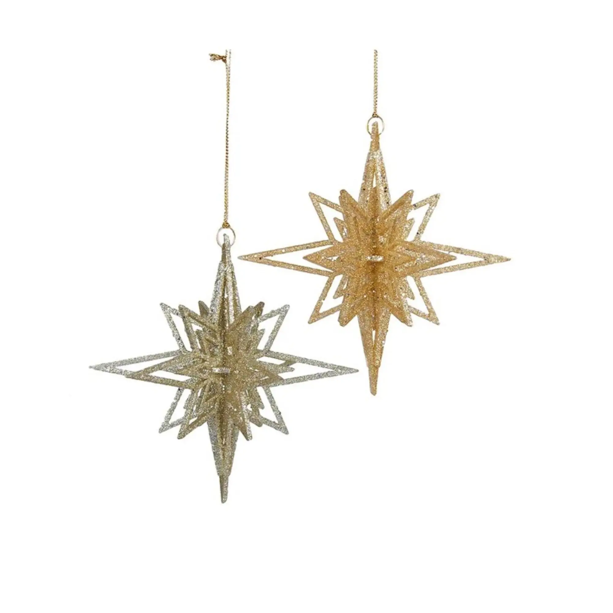 Kurt Adler Plastic Ornaments for Christmas Tree, Nordic Glittered Starbursts, Assorted (Pack of 2)