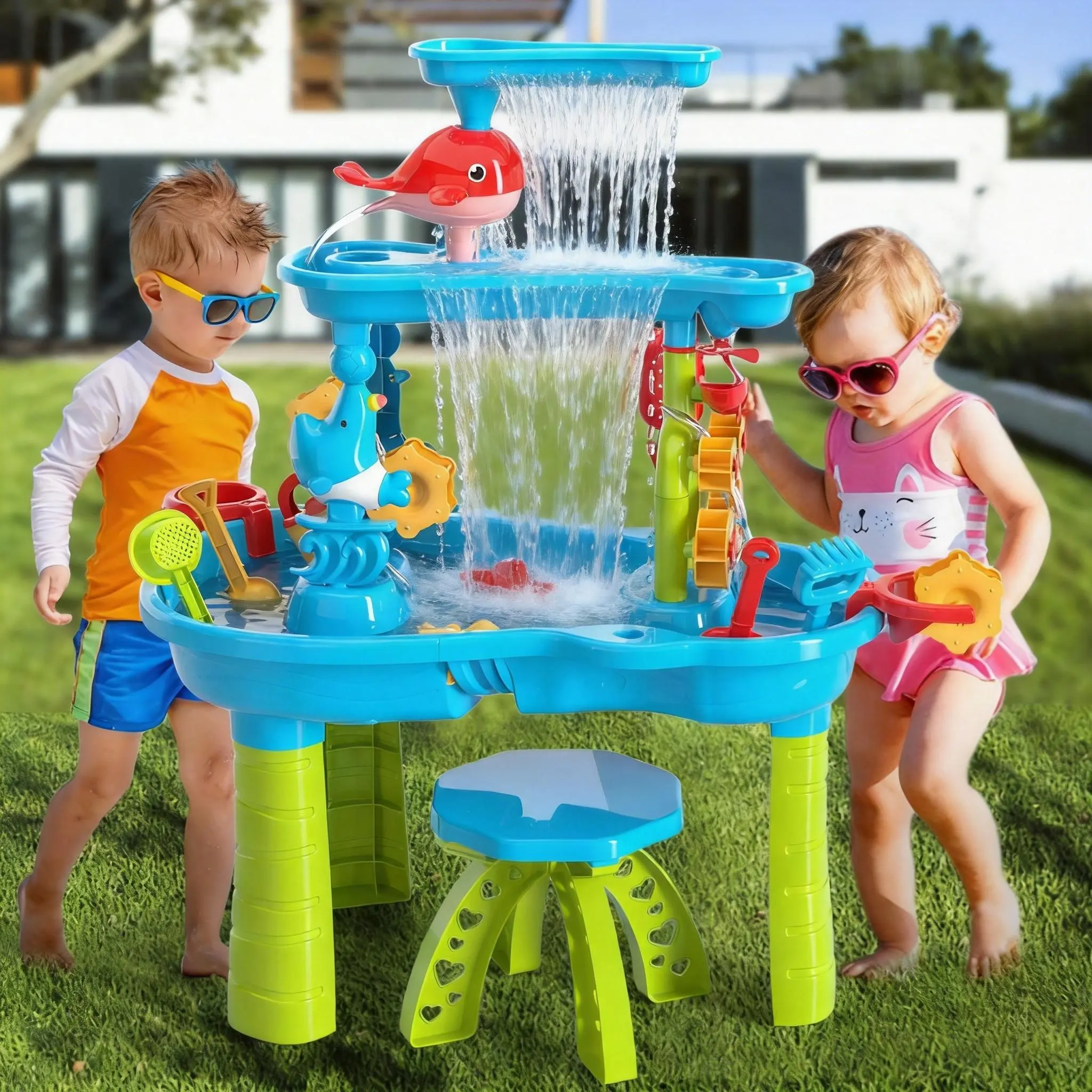 Summer Outdoor Water Play Toys, Backyard Beach Sand Water Sensory Table,Kids 3-Tier Sand and Water Table, Sensory Activity Play Table for Toddlers 3-5, Perfect Gift for Boys Girls