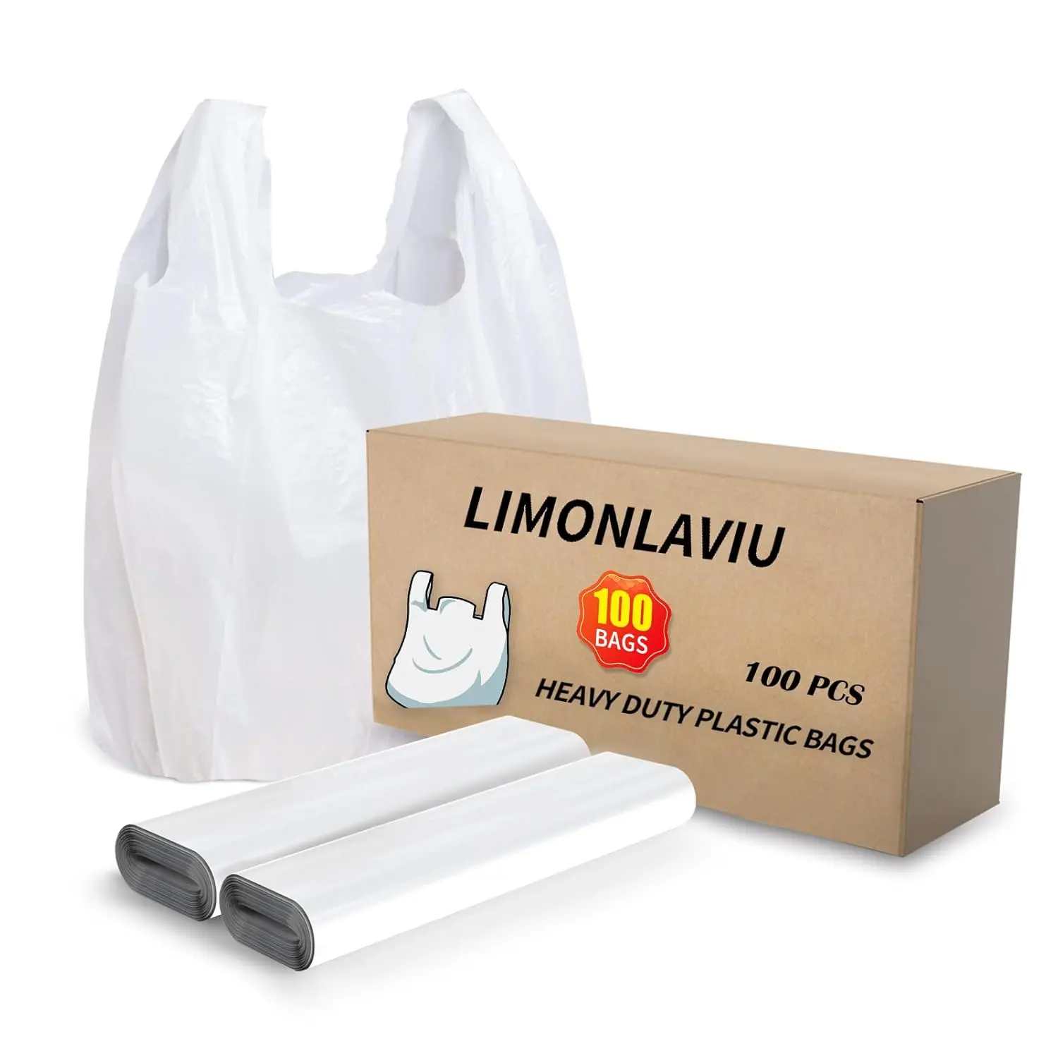 Plastic Leak-Proof Disposable Kitchen Trash Bags - 100 Pack (11.5"x6.5"x21") with Handles, Sturdy Double Tear-Resistant Heavy Duty Tear-Off Bags, 22 lbs Capacity, Non-Toxic for Small Business Use, Durable Trash Bag