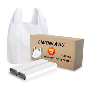Plastic Bags - 100 Pack (11.5'x 6.5" x 21') with Handles for Small Business, Restaurants, Grocery & Trash