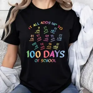 100% Cotton It All Adds Up To 100 Days Of School Math Equations Colorful Design For Kids And Teachers T-Shirt