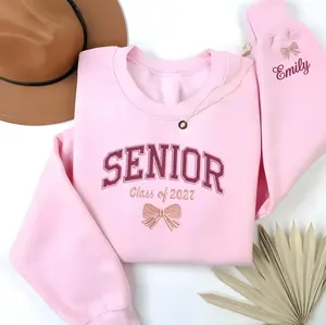 Senior Embroidered Sweatshirt Class of 2027 with Name, Senior 2027 Shirt, Personalized Graduation Gift for Her, Senior Girl Bow Crewneck