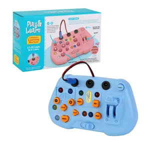 Montessori Busy Board for Kids, Sensory Toy with LED Light Switches, Educational Learning Activity Toy, Multi Activity Playset, Portable Travel Toy, Preschool Busy Board