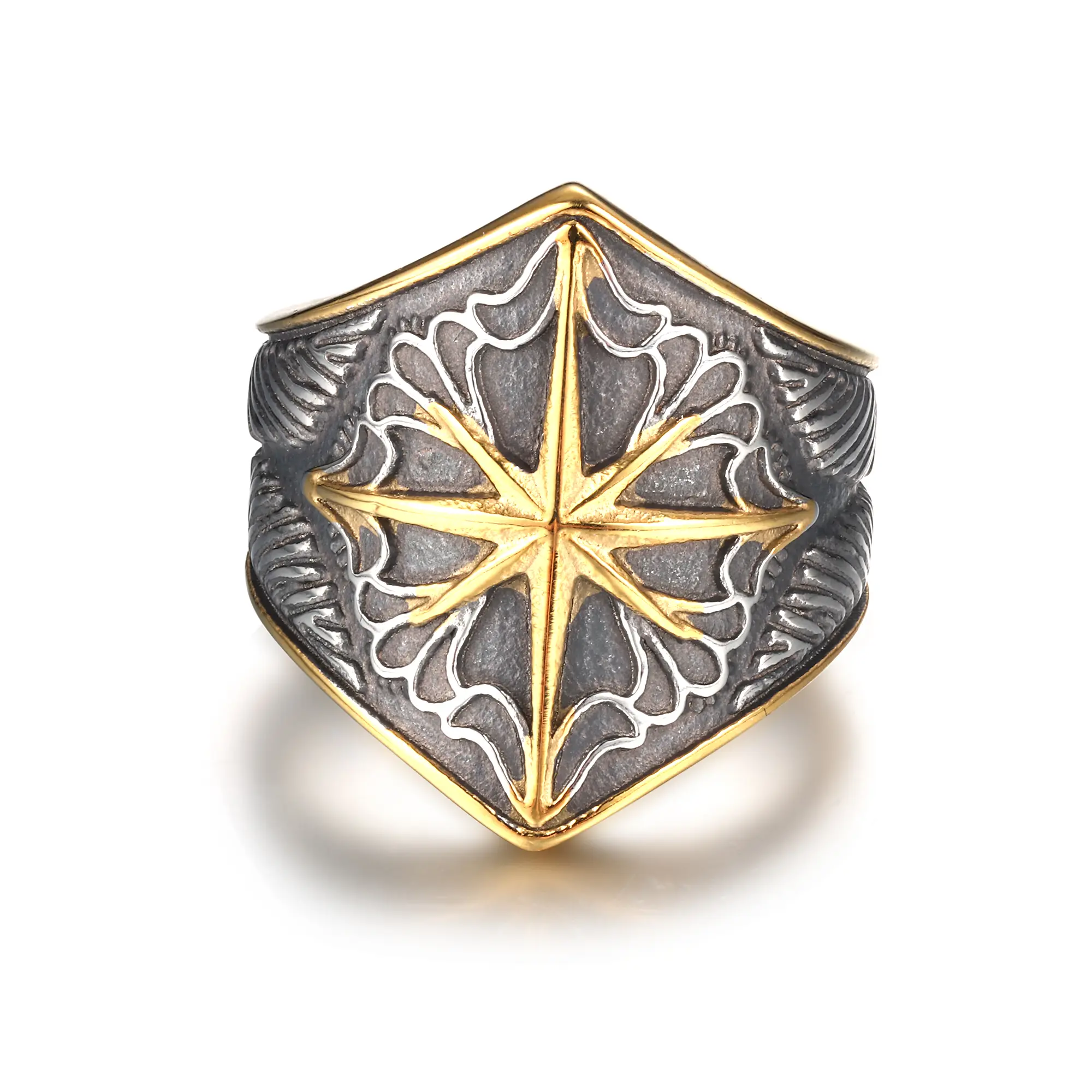 GTHIC 8 Point Star Stainless Steel Ring Non Tarnish Statement Jewelry for Men Women Wedding Engagement Birthday Valentine's Day Gift Durability