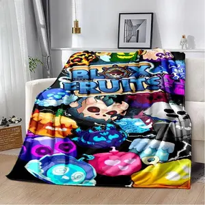 Blox Fruit Cartoon Flannel Blanket Ultra Soft Cozy Warm Bedroom Couch Sofa Home Travel Throw Cover Decor Decorative Throw Perfect Birthday Gift Christmas Gift for Kids Teens Boys Girls Gamers Roblox Adventure Style