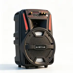8" Portable Wireless Party Speaker with Wired Microphone, Rechargeable Bluetooth Speaker,FM Radio & LED Lights, Outdoor Tailgate Loudspeaker