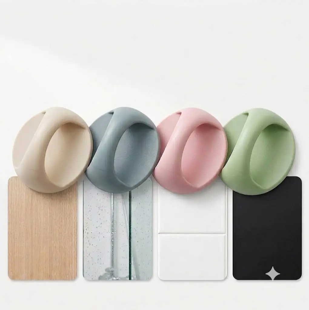 4PCS Pastel Macaron Self-Stick Cabinet Pulls, Heavy-Duty Strong Adhesive Round Ergonomic Curved Glass Grips, Dual-Purpose Effortless No-Drill Waterproof Furniture Knobs for Kitchen, Bathroom Doors