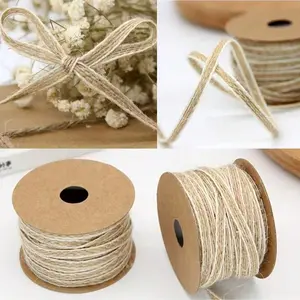 1/2 Roll 6mmx10m Jute Burlap Rolls, Hessian Ribbon with Lace, Vintage Rustic Wedding Decoration, Party DIY Crafts, Christmas Gift Packaging, Gift Wrapping Supplies