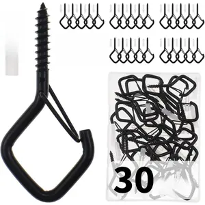 30 PCS Cup Screw-in Hanger Hooks with Safety Buckle, Windproof Screw Hooks Perfect for Hanging Outdoor String Lights, Plants, and Patio Lights,for Ceiling and Wall Mount, 2.2 Inches in Black