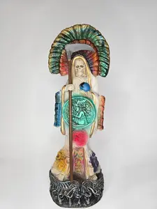 White Aztec Santa Muerte 16" ECHO EN MEXICO - Bold White Aztec Motif for Mexican Culture Decor