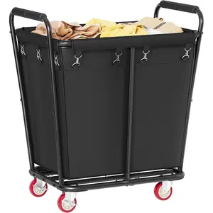 Large Laundry Cart with Wheels, 300L Laundry Basket Organizer, Rolling Hamper Sorter for Clothes, Industrial Dirty Clothes Hamper for Home & Hotel, Black