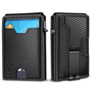 Wallet for Men - with Money Clip Slim Leather Slots Credit Card Holder RFID Blocking Bifold Minimalist Wallet Pop-up Case with Gift Box