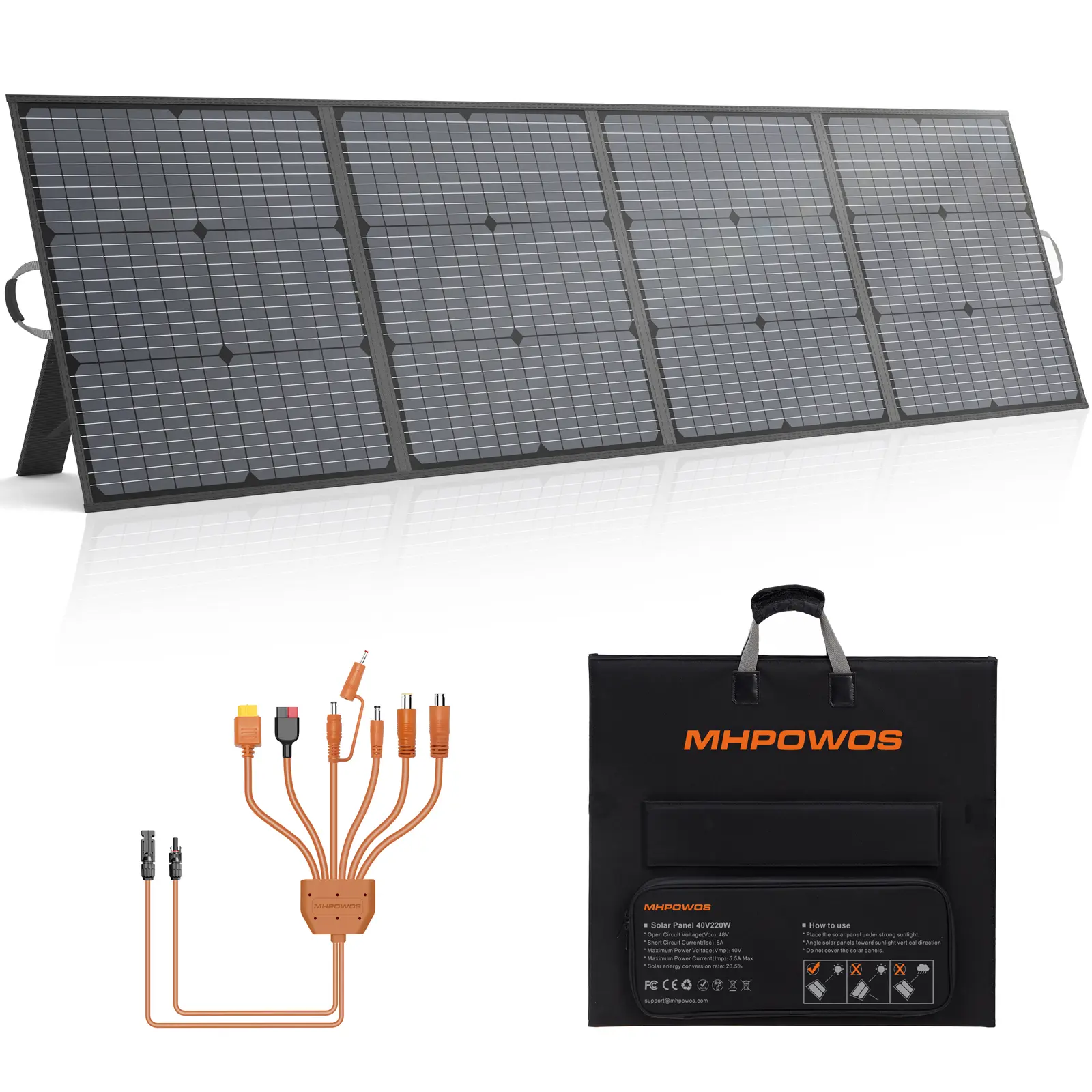MHPOWOS Foldable 220W 440W Solar Panel with 40V Output, 23.5% Efficiency, IP67 Waterproof – Perfect for Outdoor Camping, RVs, Motorhomes, Laptops & Power Stations