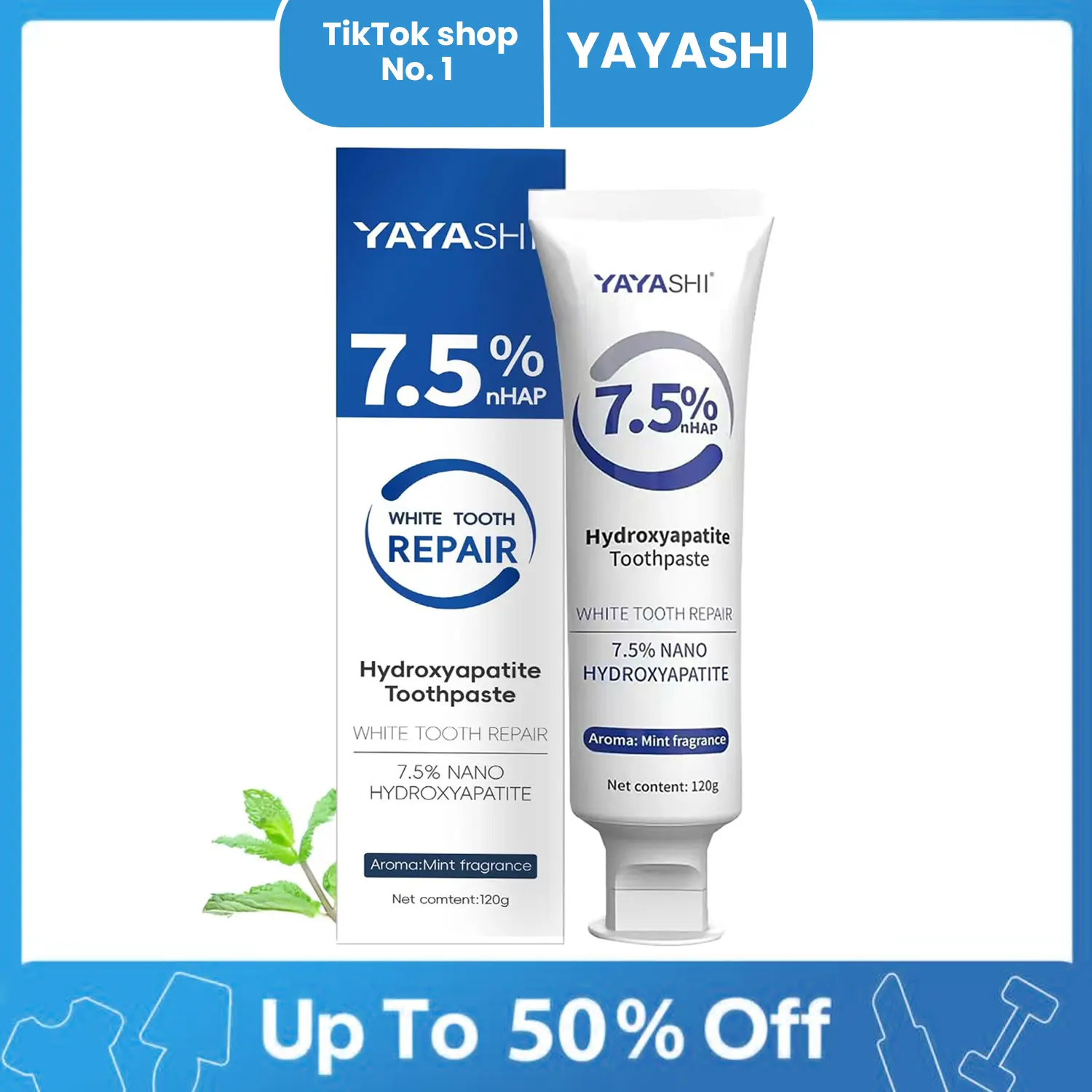 YAYASHI Hydroxyapatite Toothpaste - Enamel Repair and Restore Formula for Sensitive Teeth, Fluoride-Free with Cavity Protection and Gentle Mint Flavor, Cavity Protection Toothpastes, Enamel Protection Toothpastes