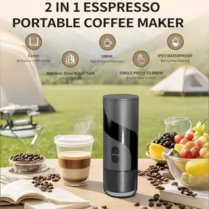 Portable Electric Espresso Maker, Rechargeable Coffee Machine for Office and Travel, Compatible with Capsules and Ground Coffee