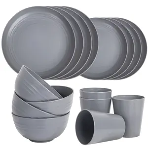 16 Count Plastic Dinnerware Sets Reusable Tableware Dishes Set with 8 Plates 4 Bowls 4 Cups Microwave Dishwasher Safe