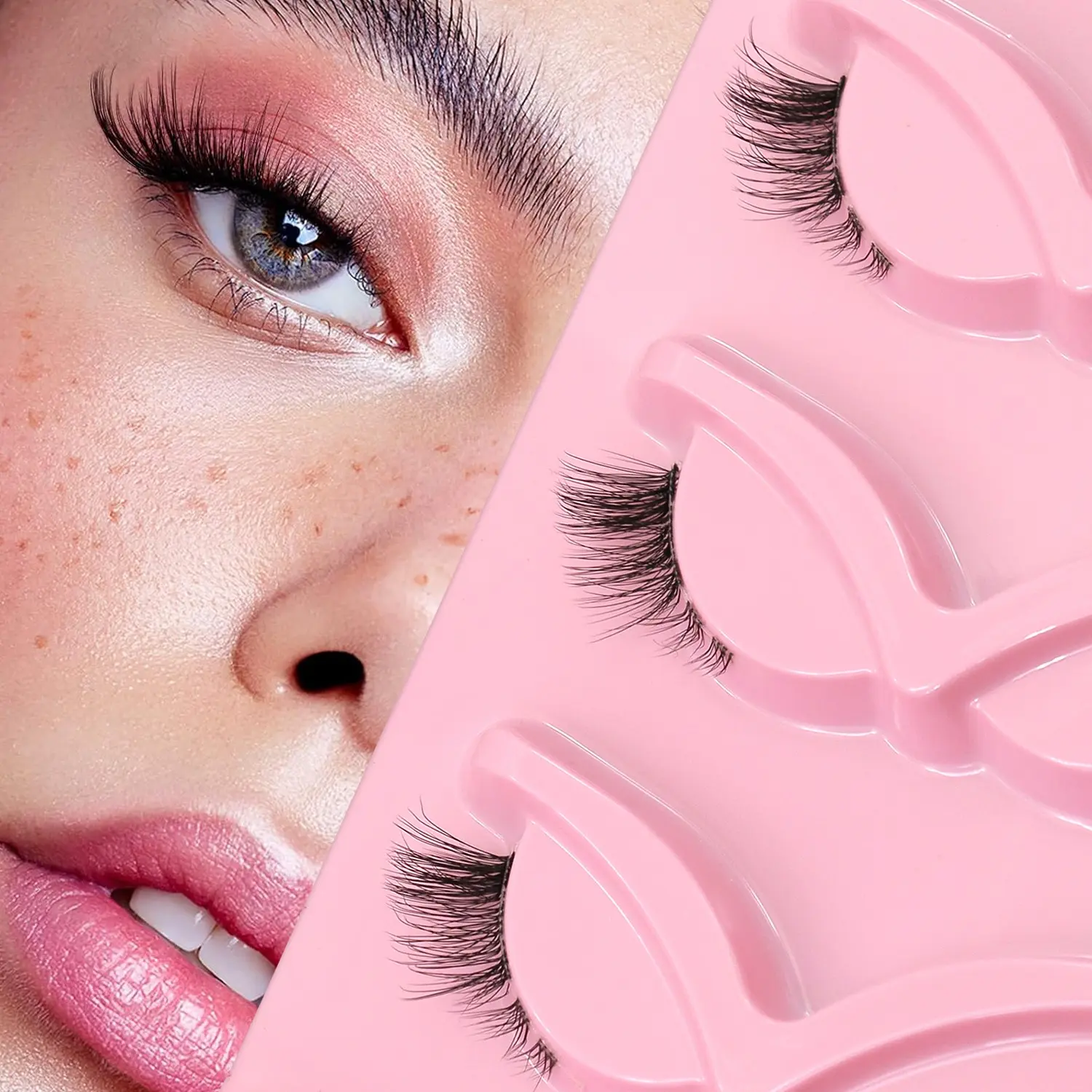 GROINNEYA 3 Pairs Half Eyelashes Cat Eye Lashes Volume False Eyelashes 3D Fluffy Soft False Eyelashes Spiky Wispy Faux Mink Eyelashes, Wispy Dramatic Lashes, With Clear Band Reusable Waterproof Lashes,Wispy Self Adhesive