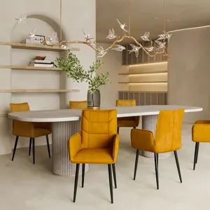 Modern Velvet Dining Chairs 2-Piece Set - Soft Cushioned Seats with Iron Frames in Mustard Yellow