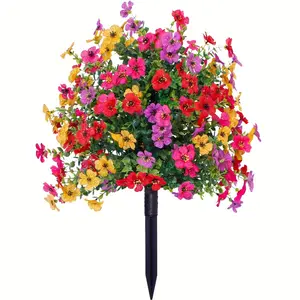 UV Resistant Artificial Flowers, Eucalyptus Lavender Fake Silk Plants with Stakes, Outdoor Garden Patio Window Box Decor, Indoor Home Decoration